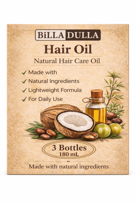 Billa Dulla Hair Oil – Natural Hair Care Oil  – Lightweight Formula with Coconut, Argan & Jojoba Oils – Daily Use for All Hair Types  (3 x 60 mL / 180 mL Total)